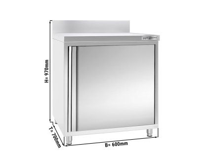 Szafka robocza PREMIUM ze stali nierdzewnej - 600x700 mm - z drzwiami skrzydłowymi & panelem tylnym