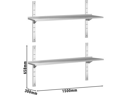 Półki ścienne PREMIUM - 1500x300mm - z 2 piętrami