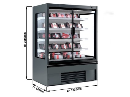 Półka ścienna chłodnicza - 1330 mm - 455 litrów - z oświetleniem LED, izolowanymi szklanymi drzwiami & 4 półkami