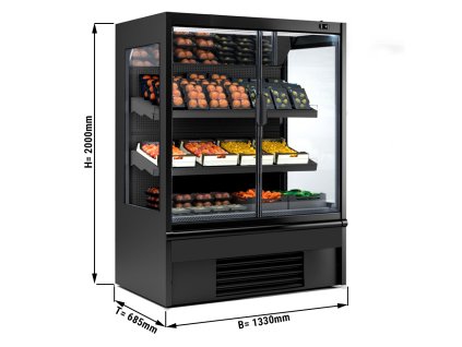 Półka chłodnicza naścienna  - 1330 mm - 370 litrów - z oświetleniem LED, izolowanymi szklanymi drzwiami & 2 półkami