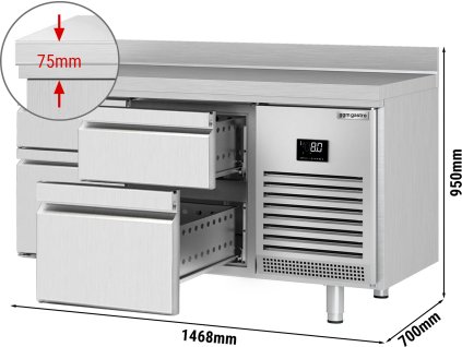 Stół chłodniczy PREMIUM PLUS - 1468x700 mm - 4 szuflady & panel tylny