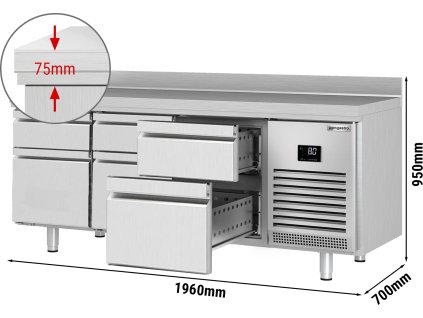 Stół chłodniczy PREMIUM PLUS - 1960x700 mm - 6 szuflad & panel tylny