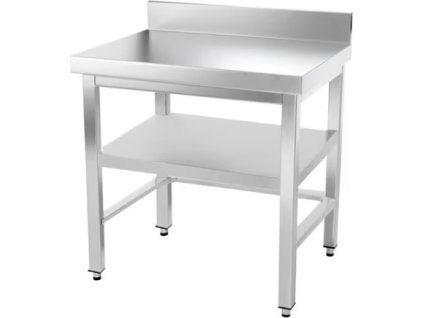 Stół warsztatowy ze stali nierdzewnej z dolną półką, listwami i tylną krawędzią - 700 x 600 x 870 mm