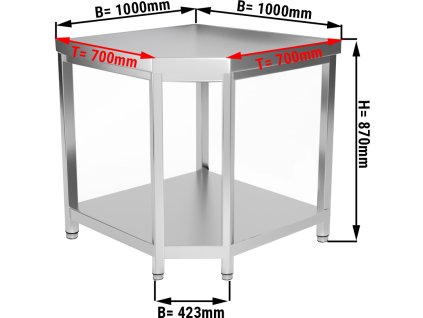 Stół warsztatowy narożny - 700 mm stal nierdzewna z dolną półką