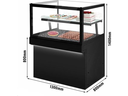 Witryna cukiernicza TORONTO - 1300 mm - czarny panel przedni - oświetlenie LED - 2 półki