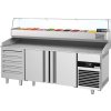 Stół chłodniczy do pizzy PREMIUM - 2100x800mm - z 3 drzwiami & 7 szufladami - włącznie z witryną chłodniczą nadstawną - 10x GN 1/3