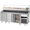 Stół chłodniczy do pizzy PREMIUM - 2100x800mm - z 3 drzwiami & 7 szufladami - włącznie z witryną chłodniczą nadstawną - 10x GN 1/3