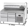 Stół chłodniczy do pizzy PREMIUM PLUS - 1490x700mm - z 4 szufladami - włącznie z witryną chłodniczą nadstawną - 6x GN 1/4