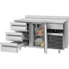 Stół chłodniczy PREMIUM - 1400x700 mm - z 1 drzwiami i 3 szufladami & z panelem tylnym