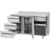 Stół chłodniczy PREMIUM - 1400x700 mm - z 1 drzwiami i 3 szufladami & z panelem tylnym
