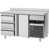 Stół chłodniczy PREMIUM - 1400x700 mm - z 1 drzwiami i 3 szufladami & z panelem tylnym