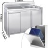 Szafka pod zlewozmywak - 1200x600 mm - z pojemnikiem do odpady & 1 zlewem po prawej stronie