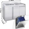 Szafka pod zlewozmywak - 1200x700 mm - z pojemnikiem do odpady & 1 zlewem po lewej stronie
