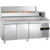 Stół chłodniczy do pizzy PREMIUM - 2000x800mm - z 3 drzwiami - włącznie z witryną chłodniczą nadstawną - 9x GN 1/3