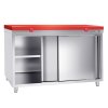 Szafka robocza PREMIUM ze stali nierdzewnej - 1600x600 mm - z drzwiami przesuwnymi bez panelu tylnego, włącznie z płytą do cięcia