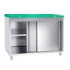 Szafka robocza PREMIUM ze stali nierdzewnej - 1200x800 mm - z drzwiami przesuwnymi bez panelu tylnego, włącznie z płytą do cięcia