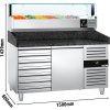 Stół chłodniczy do pizzy PREMIUM - 1500x800mm - z 1 drzwiami i 7 szufladami - witryną chłodniczą nadstawną LED - 5x GN 1/3 + 1x GN 1/2
