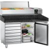 Stół chłodniczy do pizzy PREMIUM - 1500x800mm - z 1 drzwiami i 7 szufladami - włącznie z witryną chłodniczą nadstawną - 7x GN 1/4