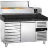 Stół chłodniczy do pizzy PREMIUM - 1500x800mm - z 1 drzwiami i 7 szufladami - włącznie z witryną chłodniczą nadstawną - 7x GN 1/4