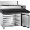Stół chłodniczy do pizzy PREMIUM - 1500x800mm - z 1 drzwiami i 7 szufladami - włącznie z witryną chłodniczą nadstawną - 7x GN 1/4
