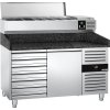 Stół chłodniczy do pizzy PREMIUM - 1500x800mm - z 1 drzwiami i 7 szufladami - włącznie z witryną chłodniczą nadstawną - 7x GN 1/4