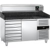 Stół chłodniczy do pizzy PREMIUM - 1500x800mm - z 1 drzwiami i 7 szufladami - włącznie z witryną chłodniczą nadstawną - 7x GN 1/4