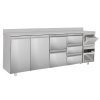 Stół barowy i chłodniczy do napojów PREMIUM - 2690x600 mm - 2 drzwi, 5 szuflad, panel tylny i kołatka do kawy