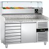 Stół chłodniczy do pizzy ECO - 1500x800mm - z 1 drzwiami i 7 szufladami - włącznie z witryną chłodniczą nadstawną - 7x GN 1/4