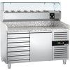 Stół chłodniczy do pizzy ECO - 1500x800mm - z 1 drzwiami i 7 szufladami - włącznie z witryną chłodniczą nadstawną - 7x GN 1/4