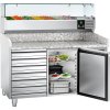 Stół chłodniczy do pizzy ECO - 1500x800mm - z 1 drzwiami i 7 szufladami - włącznie z witryną chłodniczą nadstawną - 7x GN 1/4