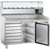 Stół chłodniczy do pizzy ECO - 1500x800mm - z 1 drzwiami i 7 szufladami - włącznie z witryną chłodniczą nadstawną - 7x GN 1/4
