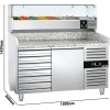 Stół chłodniczy do pizzy ECO - 1500x800mm - z 1 drzwiami i 7 szufladami - włącznie z witryną chłodniczą nadstawną - 7x GN 1/4
