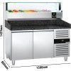 Stół chłodniczy do pizzy PREMIUM - 1500x800mm - z 2 drzwiami - włącznie z witryną chłodniczą nadstawną LED - 7x GN 1/4