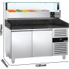Stół chłodniczy do pizzy PREMIUM - 1500x800mm - z 2 drzwiami - włącznie z witryną chłodniczą nadstawną LED - 5x GN 1/3 + 1x GN 1/2