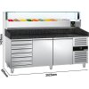 Stół chłodniczy do pizzy PREMIUM - 2000x800mm - z 2 drzwiami i 7 szufladami - włącznie z witryną chłodniczą nadstawną LED - 10x GN 1/4