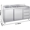 Szafka pod zlewozmywak - 1600x700 mm - z 3 szufladami & 2 zlewami po lewej stronie
