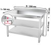 Stół roboczy PREMIUM ze stali nierdzewnej - 1200x700 mm - z półką dolną, panelem tylnym i półką pośrednią