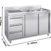 Szafka pod zlewozmywak  - 1600x600 mm - z 3 szufladami & 2 zlewami po prawej stronie