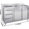 Szafka pod zlewozmywak - 1400x600 mm - z 3 szufladami & 2 zlewami po prawej stronie