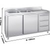 Szafka pod zlewozmywak  - 1800x600mm - z 3 szufladami & 2 zlewami po lewej stronie