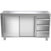 Szafka robocza PREMIUM ze stali nierdzewnej - 1400x600 mm - z 3 szufladami po prawej stronie bez panelu tylnego