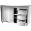 Szafka robocza PREMIUM ze stali nierdzewnej - 1400x600 mm - z 3 szufladami po prawej stronie bez panelu tylnego