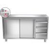 Szafka robocza PREMIUM ze stali nierdzewnej - 1400x600 mm - z 3 szufladami po prawej stronie bez panelu tylnego