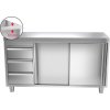 Szafka robocza PREMIUM ze stali nierdzewnej - 1600x600 mm - z 3 szufladami po lewej stronie bez panelu tylnego