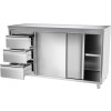 Szafka robocza PREMIUM ze stali nierdzewnej - 1600x600 mm - z 3 szufladami po lewej stronie bez panelu tylnego