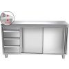 Szafka robocza PREMIUM ze stali nierdzewnej - 1800x700 mm - z 3 szufladami po lewej stronie bez panelu tylnego
