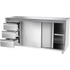 Szafka robocza PREMIUM ze stali nierdzewnej - 1800x700 mm - z 3 szufladami po lewej stronie bez panelu tylnego