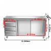 Szafka robocza PREMIUM ze stali nierdzewnej - 2000x700 mm - z 3 szufladami po lewej stronie bez panelu tylnego