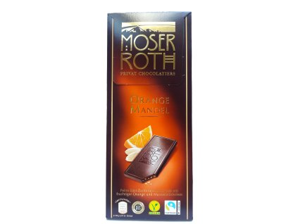 MOSER ROTH Orange Mandel - ušlechtilá hořká čokoláda se šťavnatým pomerančem a kousky mandlí - 5ks - 125g