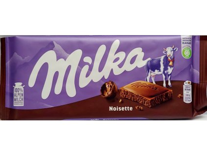 MILKA NOISETTE ( TRVANLIVOST DO 18.7.2025) - mléčná čokoláda z alpského mléka s lískooříškovou pastou 100g